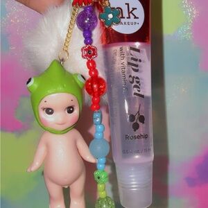 Green Frog Keychain with Beaded Charm